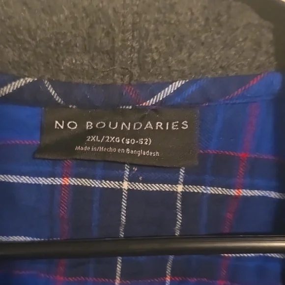 No Boundaries Blue Plaid Flannel Hoodie Shirt 2 XL (50-52) - Picture 2 of 8
